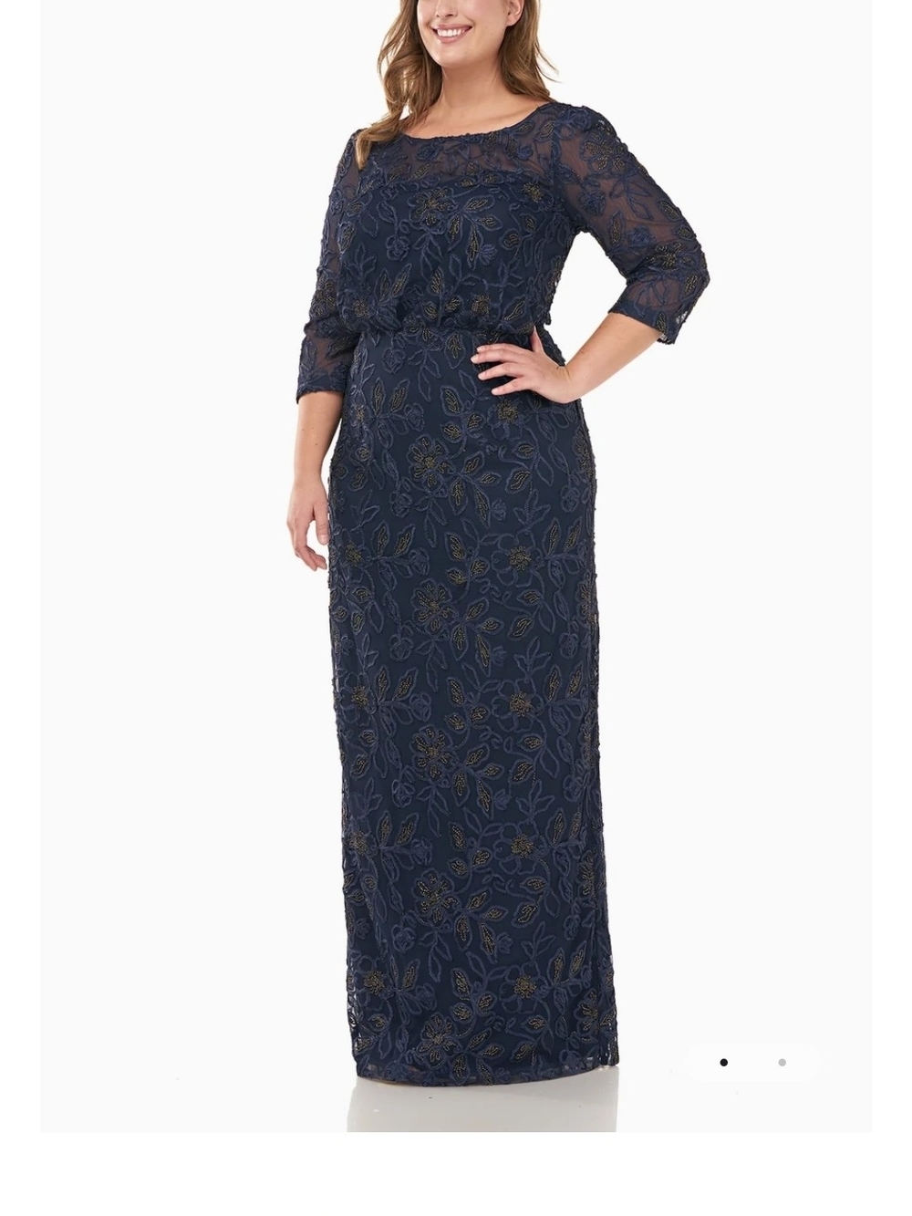 JS Collections Navy/Gold Metallic V Back Gown